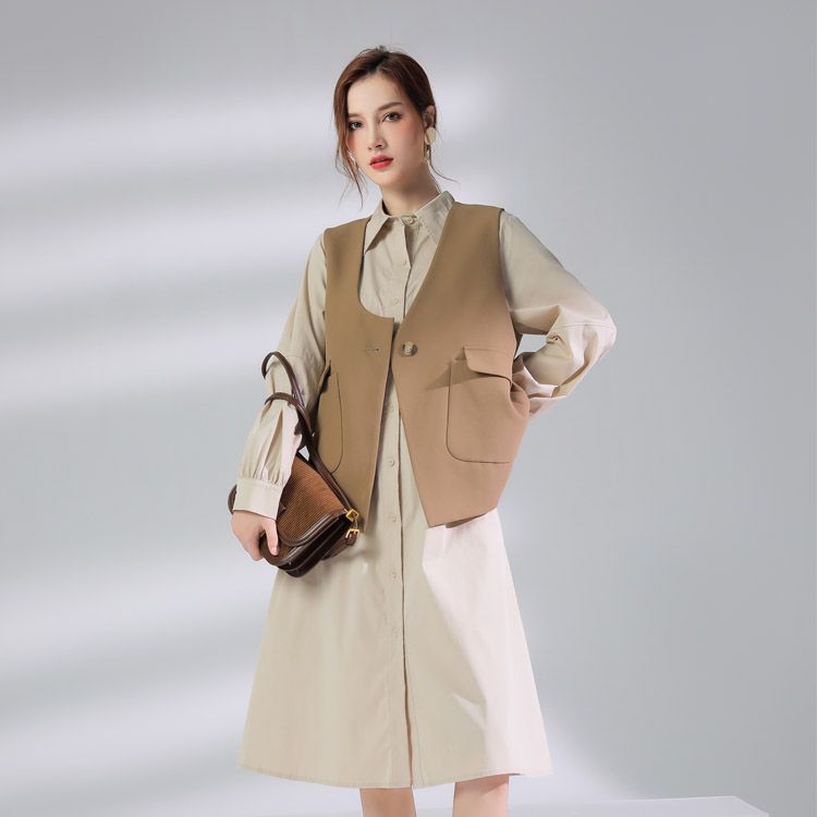 Jimmy sail vestido otoño 2021 nuevo color sólido cardigan medio largo polo cuello ol casual commuter korean details Picture