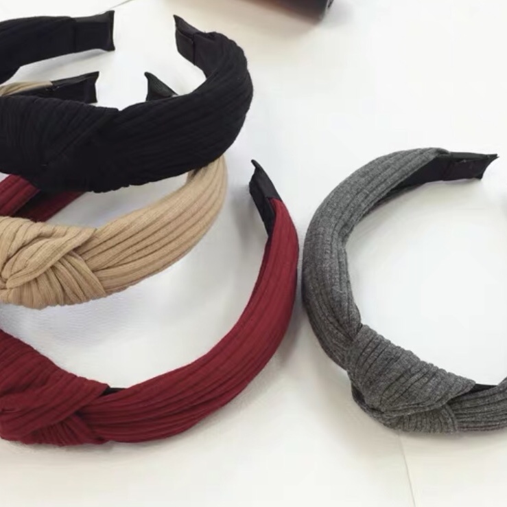 South Korea's new autumn and winter hair accessories in the middle of the knot stripe wide edge hair band retro Sen female pure color all simple head band thumbnail