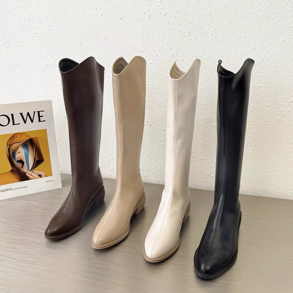 Long boots for women's riders 2021 Spring and Autumn new style white pointed long boots with thick heels and high boots