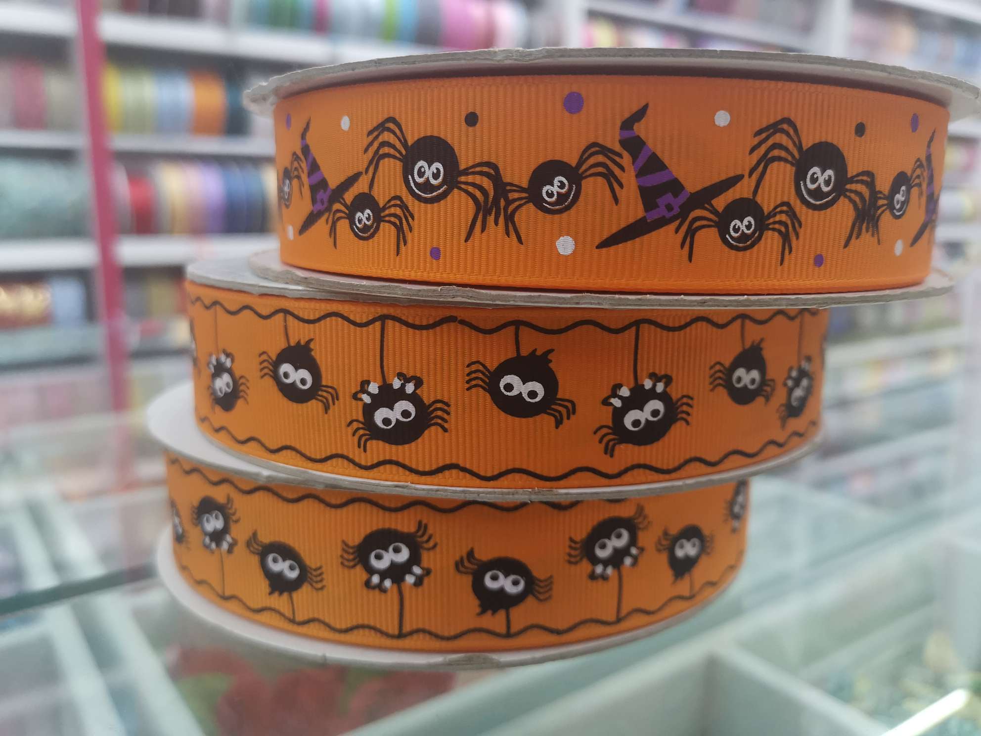 Xinsheng Meipinhui 8# Halloween Gift Tape, Gift Webbing, Festive Supplies Tape, Clothing Accessories, Spider pattern Webbing Item Picture