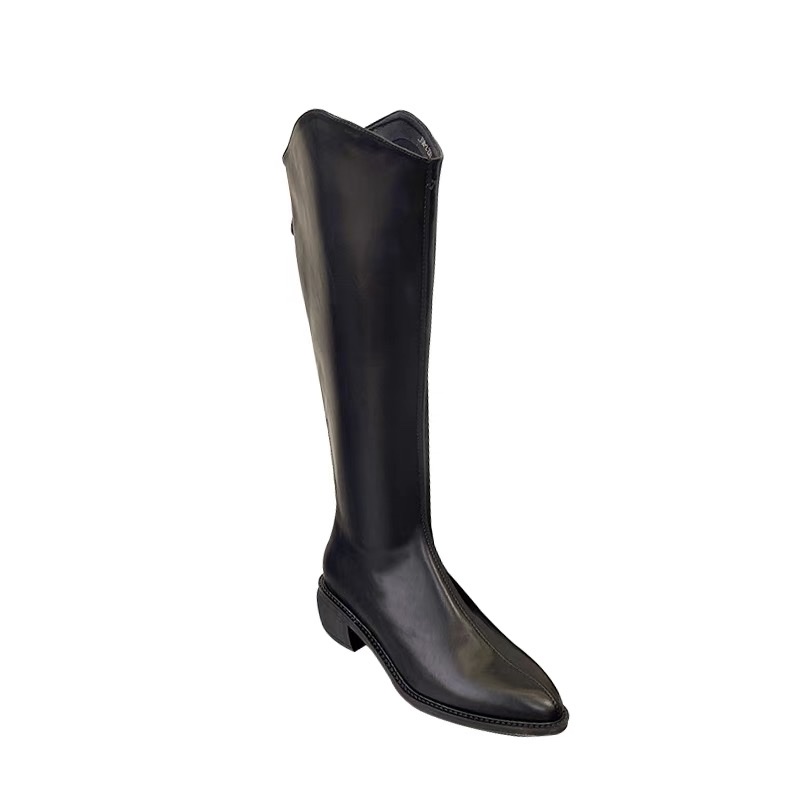Long boots for women's riders 2021 Spring and Autumn new style white pointed long boots with thick heels and high boots Specification image