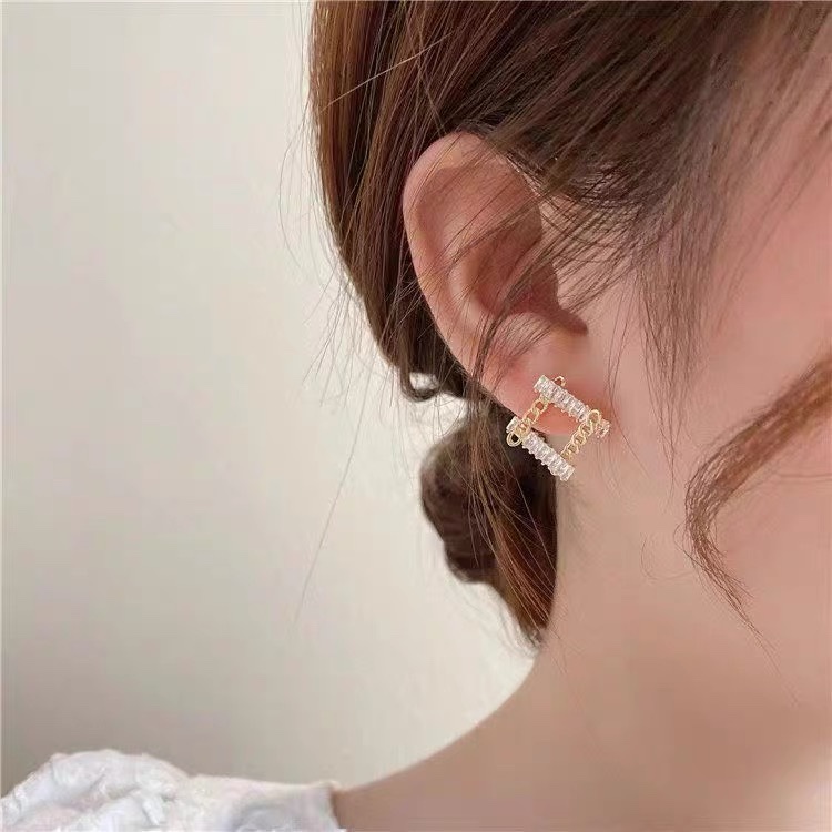 Tic-tac-toe earrings retro personality long superflash zircon ethnic wind multi-tassel colorful earrings Copper earrings Yiwu zircon