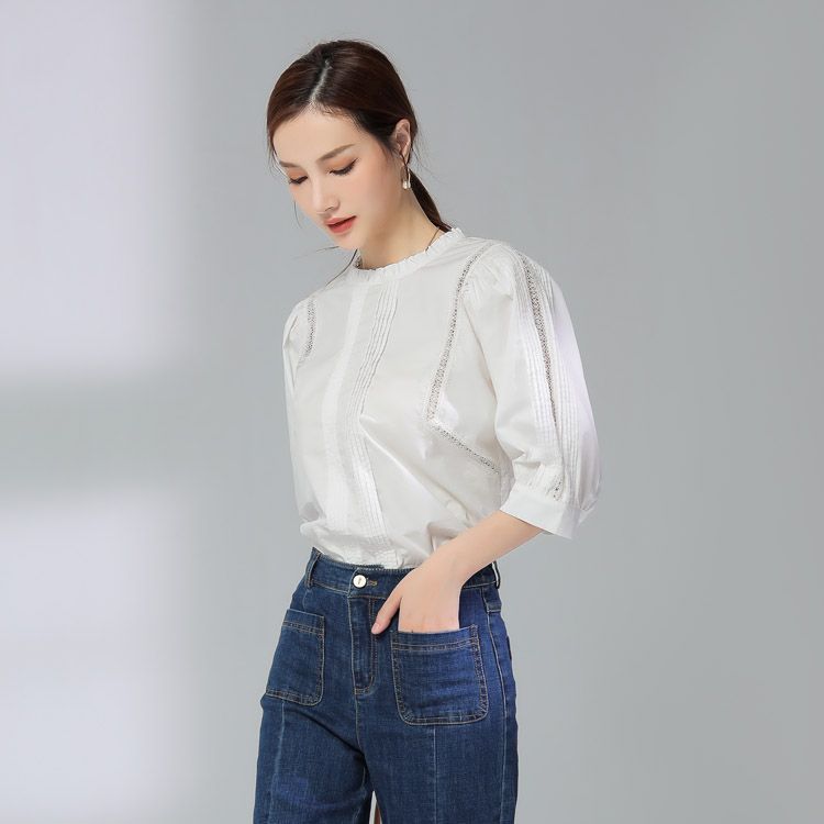 Jimmy Seio brand women's wear, a niche design round-neck top with a little Chanel style for the Spring and Autumn of 2021, exudes a white-collar charm Application Scenario