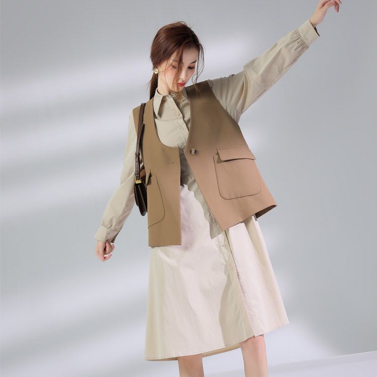 Jimmy sail vestido otoño 2021 nuevo color sólido cardigan medio largo polo cuello ol casual commuter korean Specification image