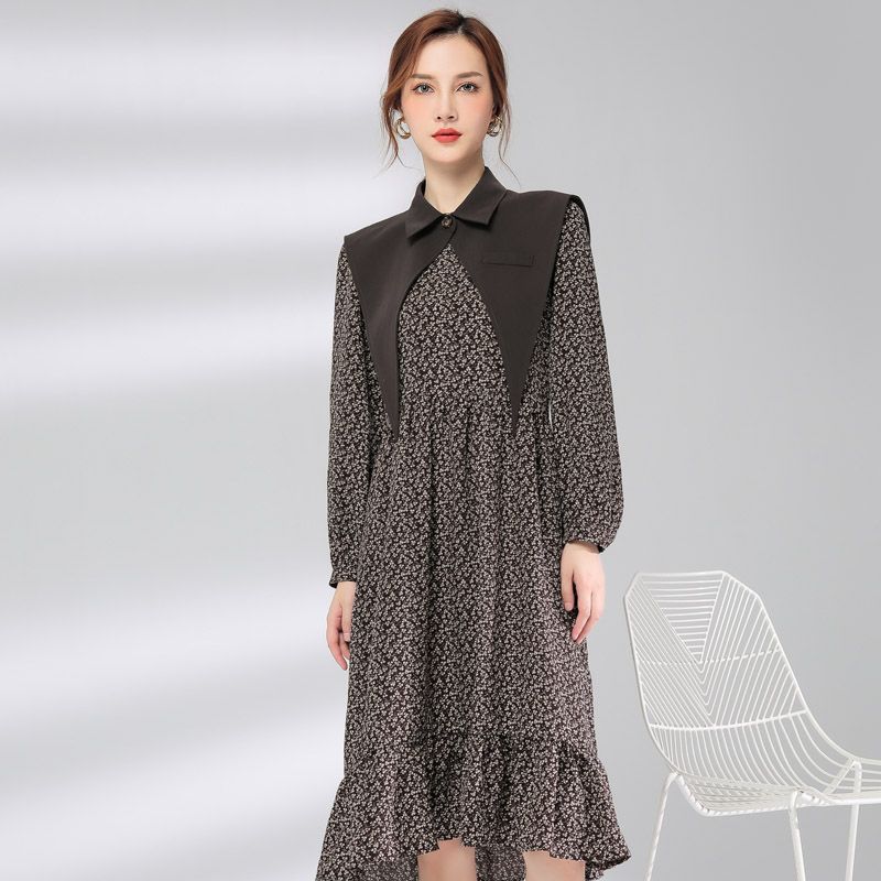 Jimmy Seio's 2021 autumn collection features a new autumn chanter-style suit dress for women, exuding a trendy vibe with floral chiffon on the street