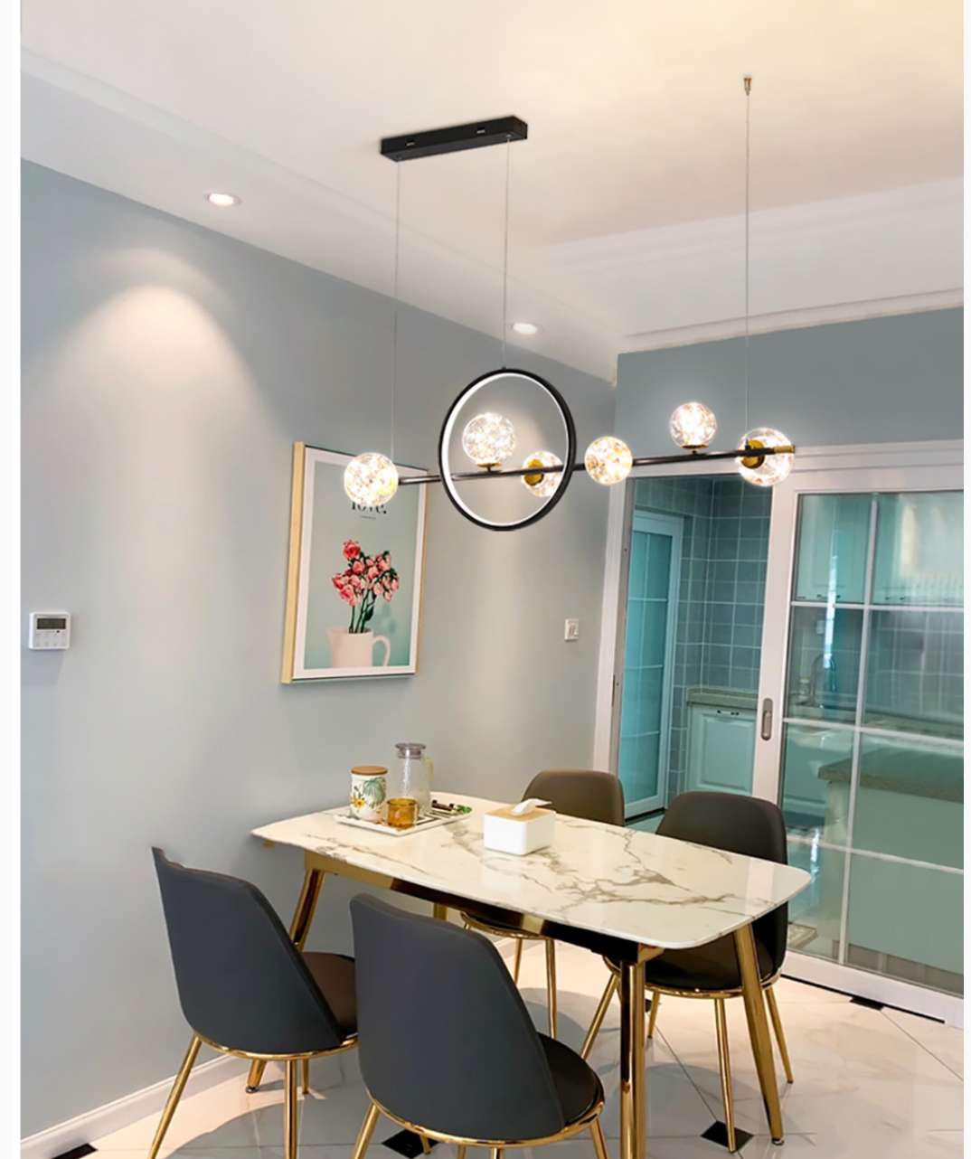 Ironwork restaurant matte spray painting Nordic IKEA chandelier 7 heads 0311-7 details Picture