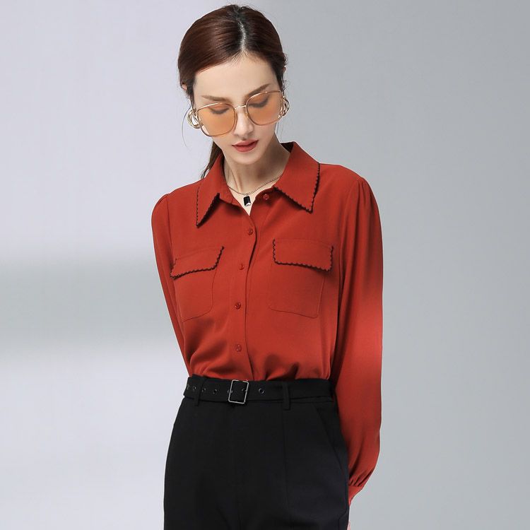 Jimmy Saio's casual, fashionable and elegant shirt with a single-breasted polo collar and pocket. It features a niche design and a simple French style Application Scenario