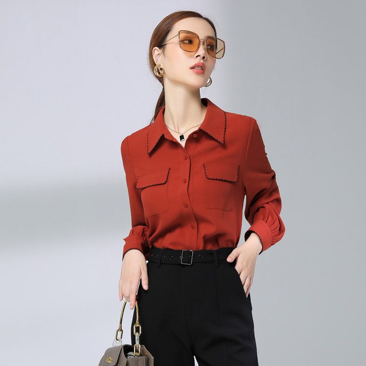 Jimmy Saio's casual, fashionable and elegant shirt with a single-breasted polo collar and pocket. It features a niche design and a simple French style Specification image