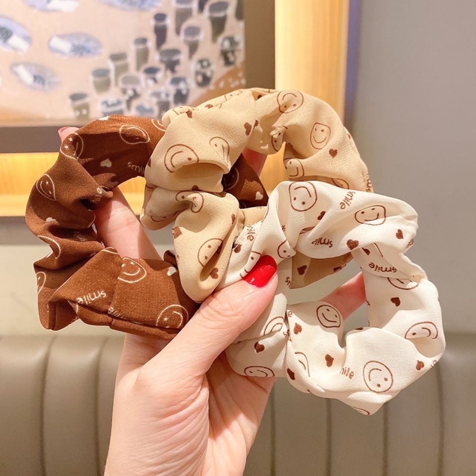 1轻奢风奶茶色大肠发圈 韩版豹纹小熊大肠圈扎头发皮筋头绳女发饰