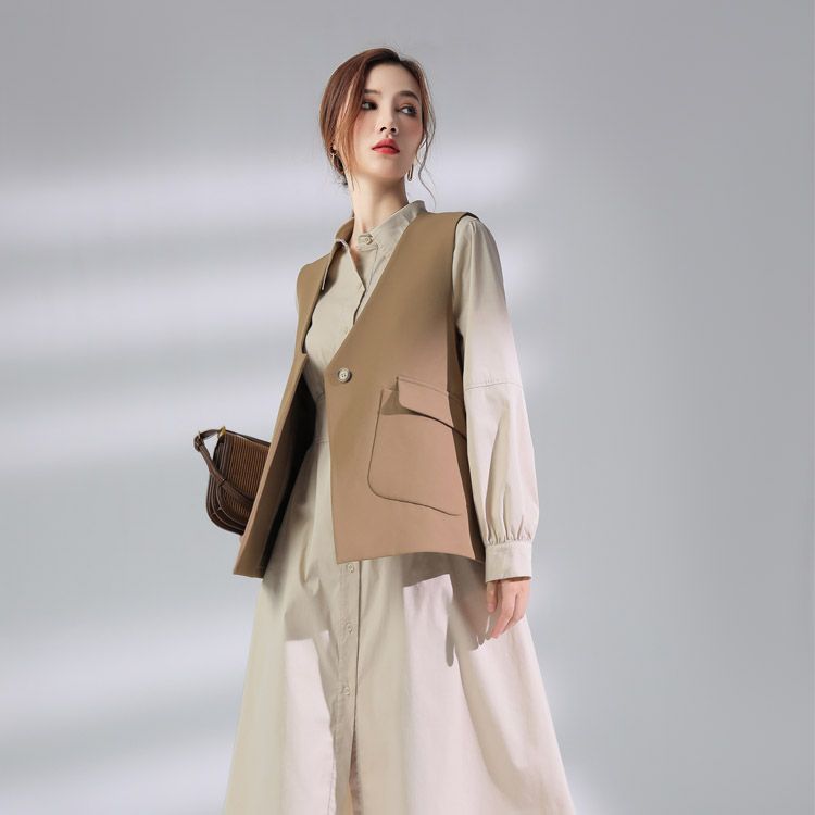 Jimmy sail vestido otoño 2021 nuevo color sólido cardigan medio largo polo cuello ol casual commuter korean Application Scenario