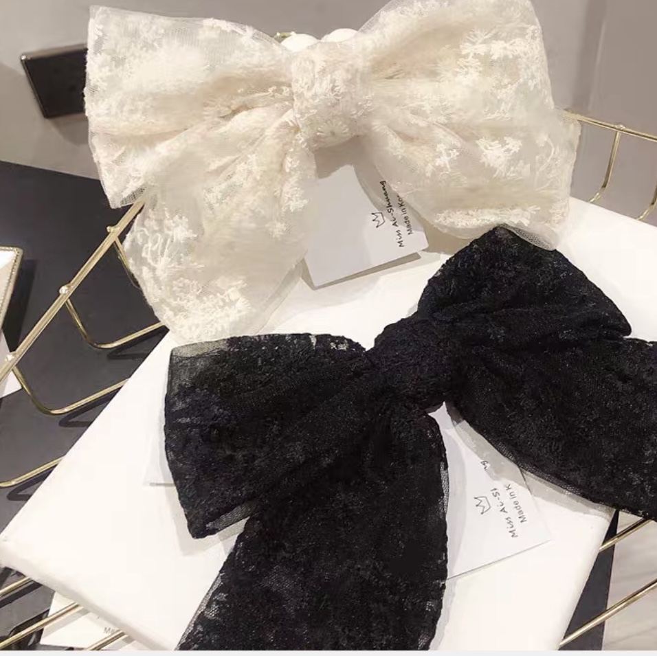 Korean web red bow hair clip Lace streamer spring clip back head disc hair clip top clip ball hair accessories thumbnail