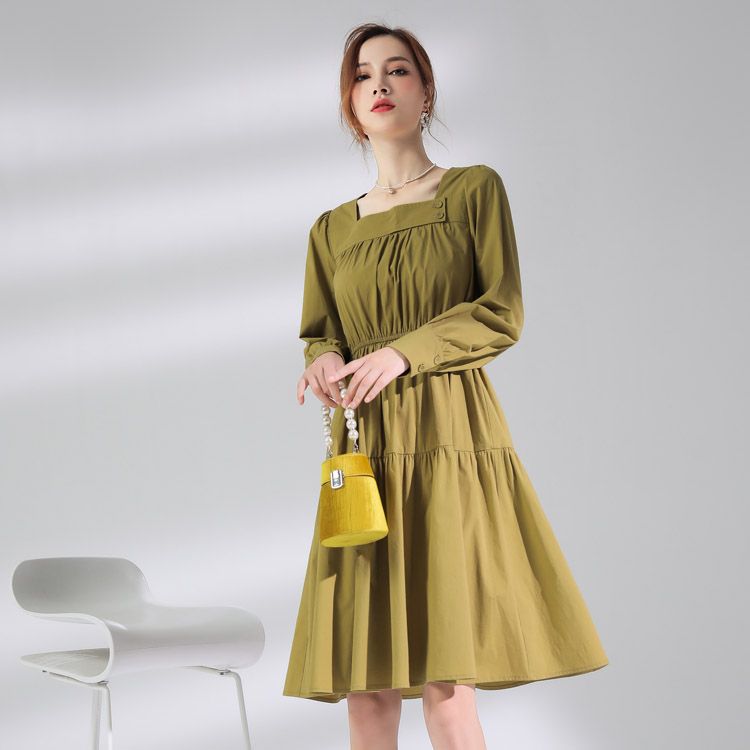 The new mid-length high-end dress with a square collar and a niche design, the same style as the one from Jimmy Seio Mall, is making its debut in the autumn of 2021 Specification image