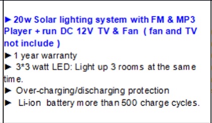 20w带FM和MP3的太阳能照明系统
Player +run DC 12V TV & Fan(tan and TV 不包详情图1