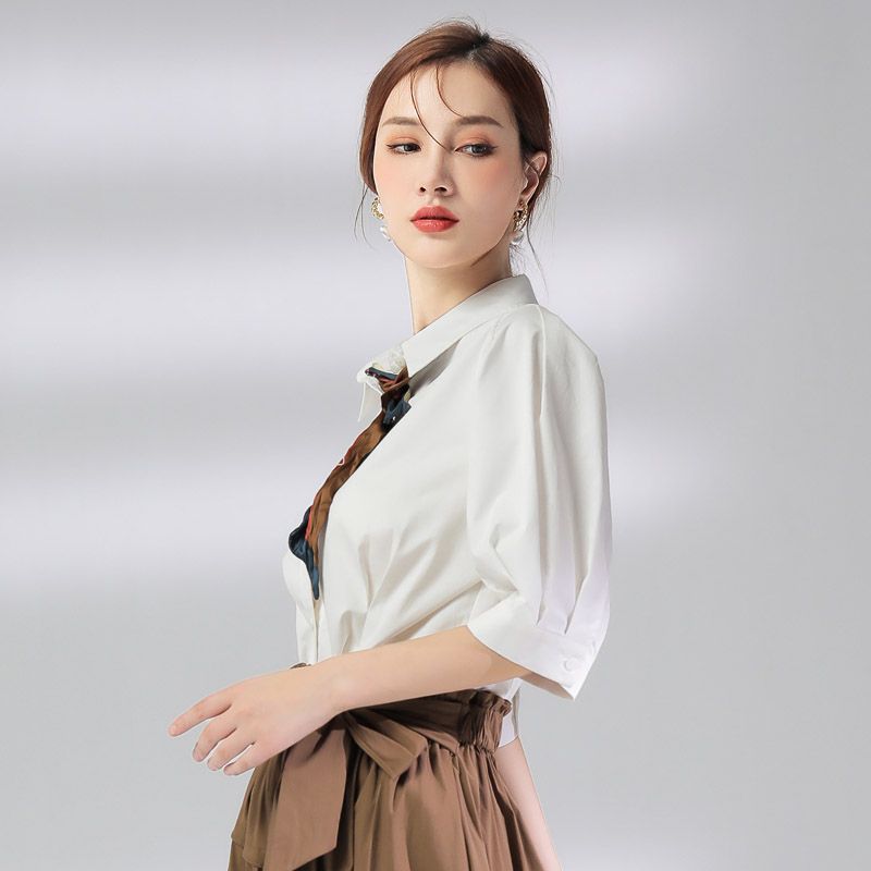 Jimmy Seio brand women's clothing high-end luxury brand shirts solid color formal wear polo collar solid color ol white-collar workers paired with suits details Picture