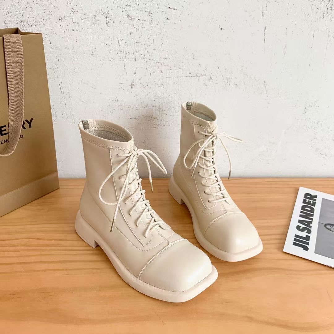 Boots Lady's 2021 new style thin, chunky autumn ankle boots, white skinny boots, spring and autumn single boots, Dr. Martens boots details Picture