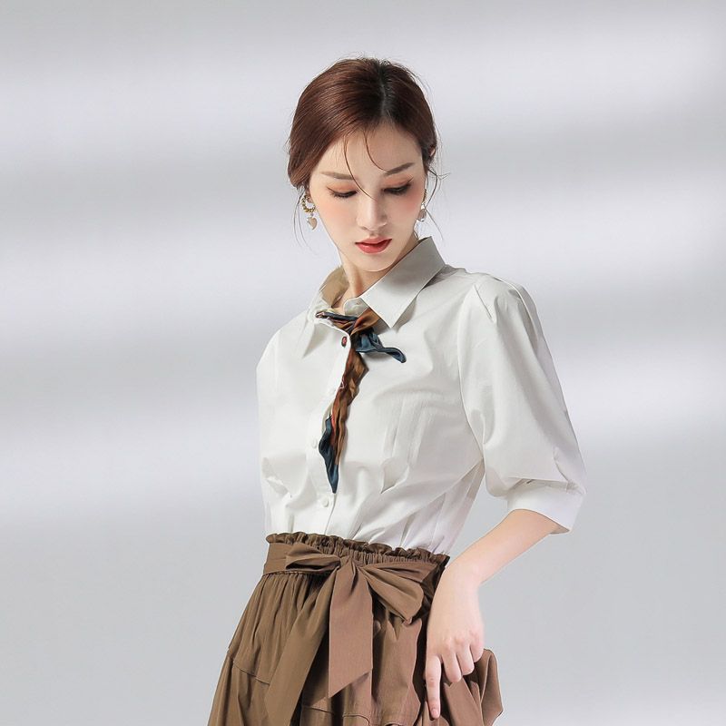 Jimmy Seio brand women's clothing high-end luxury brand shirts solid color formal wear polo collar solid color ol white-collar workers paired with suits Item Picture