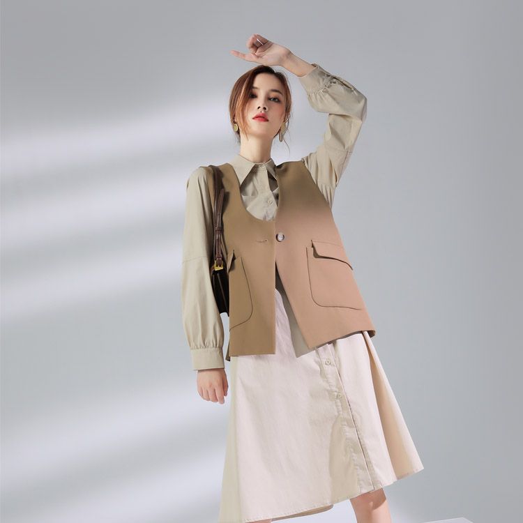 Jimmy sail vestido otoño 2021 nuevo color sólido cardigan medio largo polo cuello ol casual commuter korean Item Picture