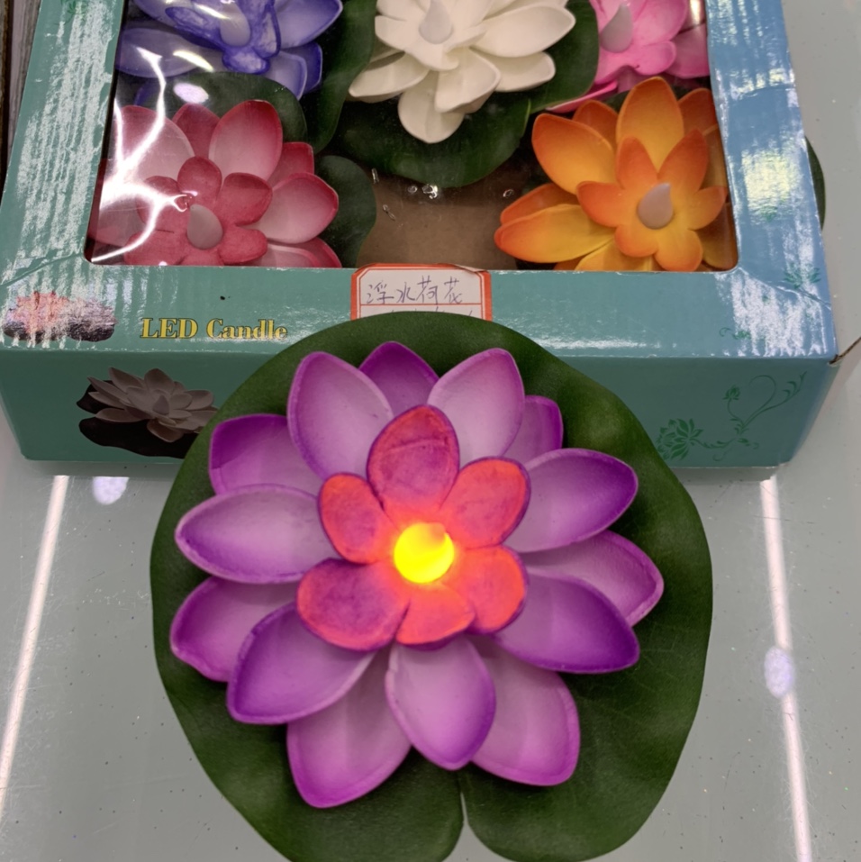 LED浮水莲花灯 纽扣电池浮水莲花灯 祈福心愿过节浮水莲花灯 