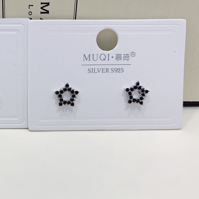 Fashionable black zirconium five-pointed star earrings