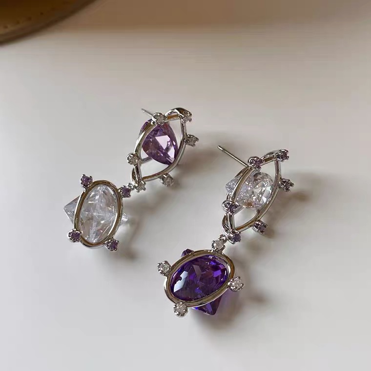 Activity zircon earrings retro personality long superflash zircon ethnic wind multi-tassel colorful earrings Copper earrings Yiwu zircon