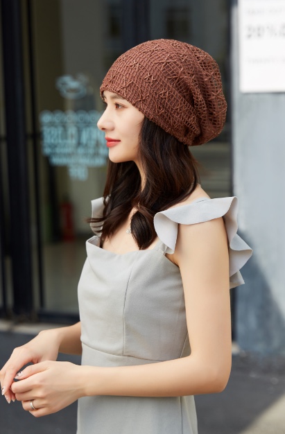 "Hat Girl Spring and Autumn Korean Lace Flower headscarf Hat, fashionable, casual and versatile headscarf hat, bald hat, thin postpartum hat 010. detail image 2