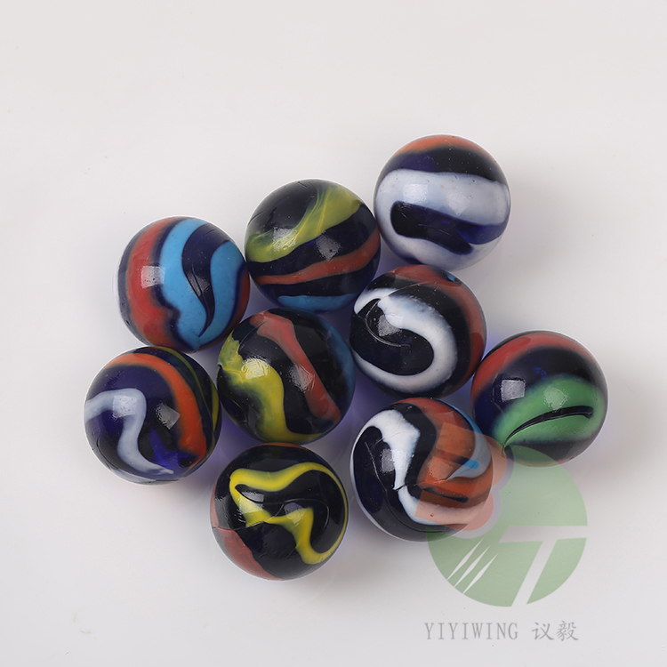 20粒25mm奶黑红黄绕花玻璃球 2.5厘米白瓷红白外花大理石弹珠 2.5cm玻璃珠跳棋子 鱼缸装饰圆球怀旧玩具蛋子