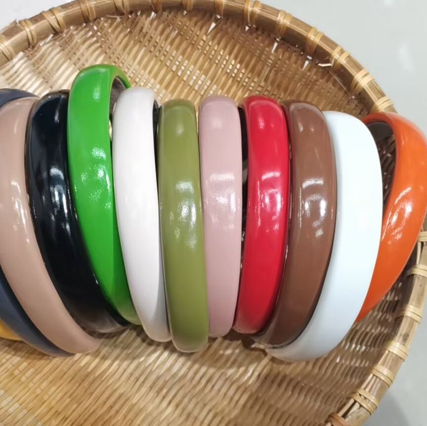 Colored leather headband summer thin wide edge white black red blue pink green candy hair card face hair headband for women thumbnail