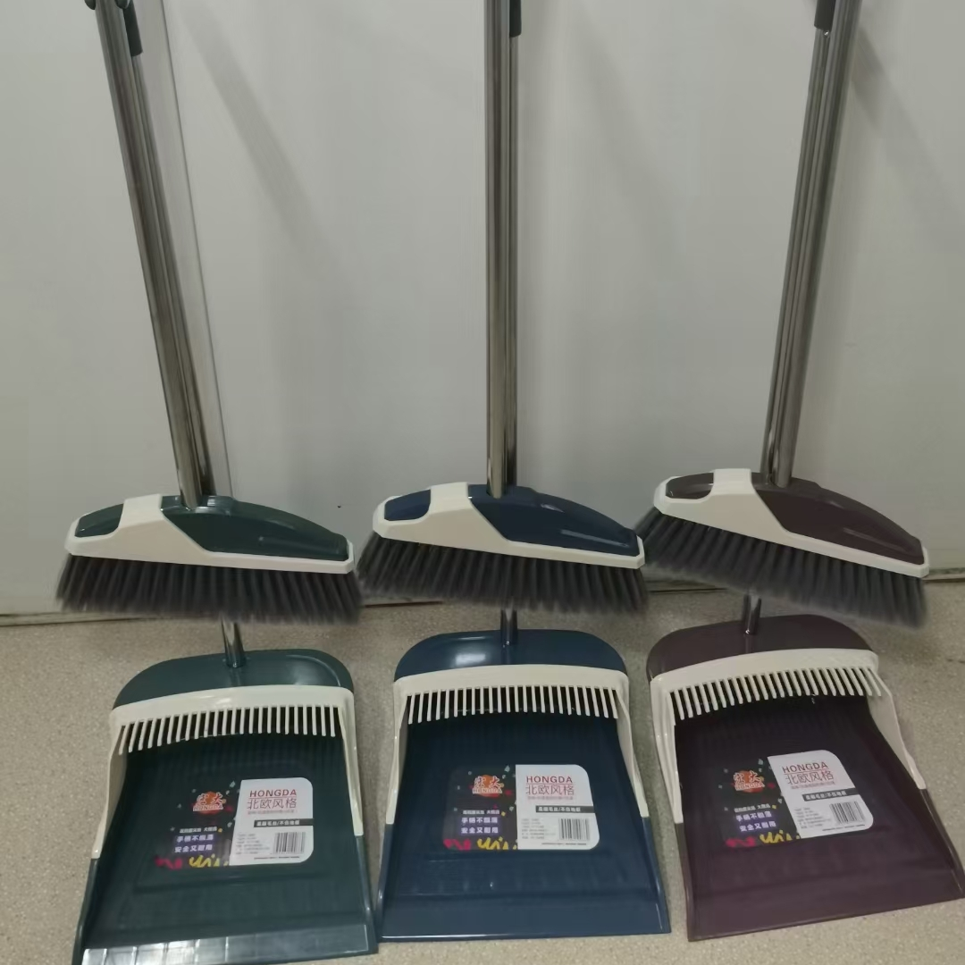 铭华家具厂塑料不锈钢扫把扫帚簸箕组合套装外贸批发专供