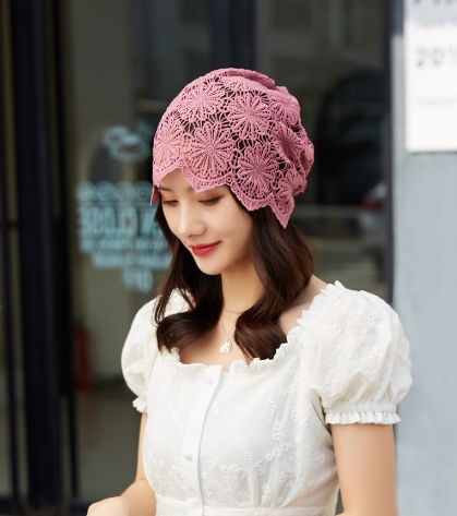 Hat Girl Spring and Autumn Korean lace flower headscarf Hat, fashionable, casual and versatile headscarf hat, bald hat, thin postpartum hat 007 Item Picture