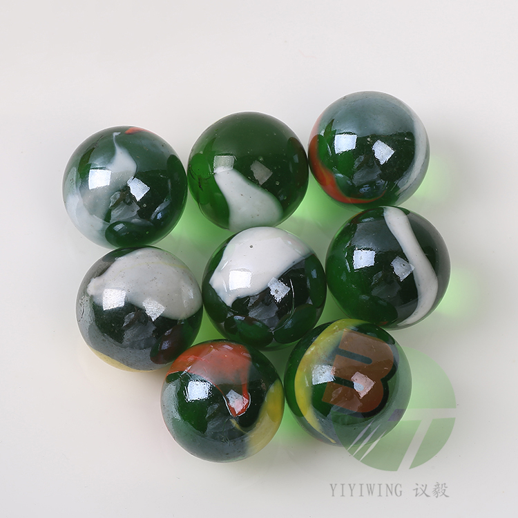 20粒25mm透明绿外花玻璃球 2.5厘米绿色红黄绕花弹珠 2.5cm彩色玻璃珠跳棋子 鱼缸装饰圆球怀旧玩具蛋子批发弹珠