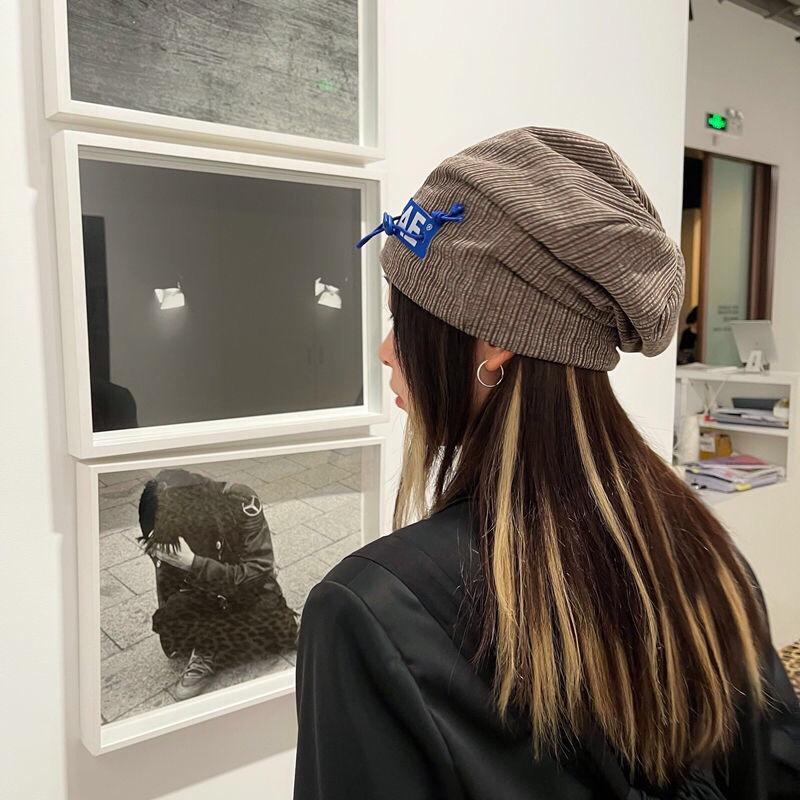 A popular streetwear hat for women, a versatile woolen hat for autumn and winter, a thin headpiece hat, a Korean style trendy Japanese style knitted pile hat for men 003 detail image 4