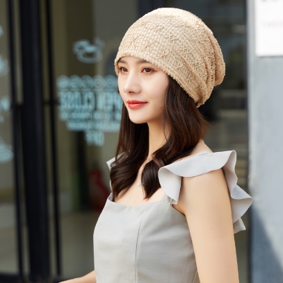 "Hat Girl Spring and Autumn Korean Lace Flower headscarf Hat, fashionable, casual and versatile headscarf hat, bald hat, thin postpartum hat 010.