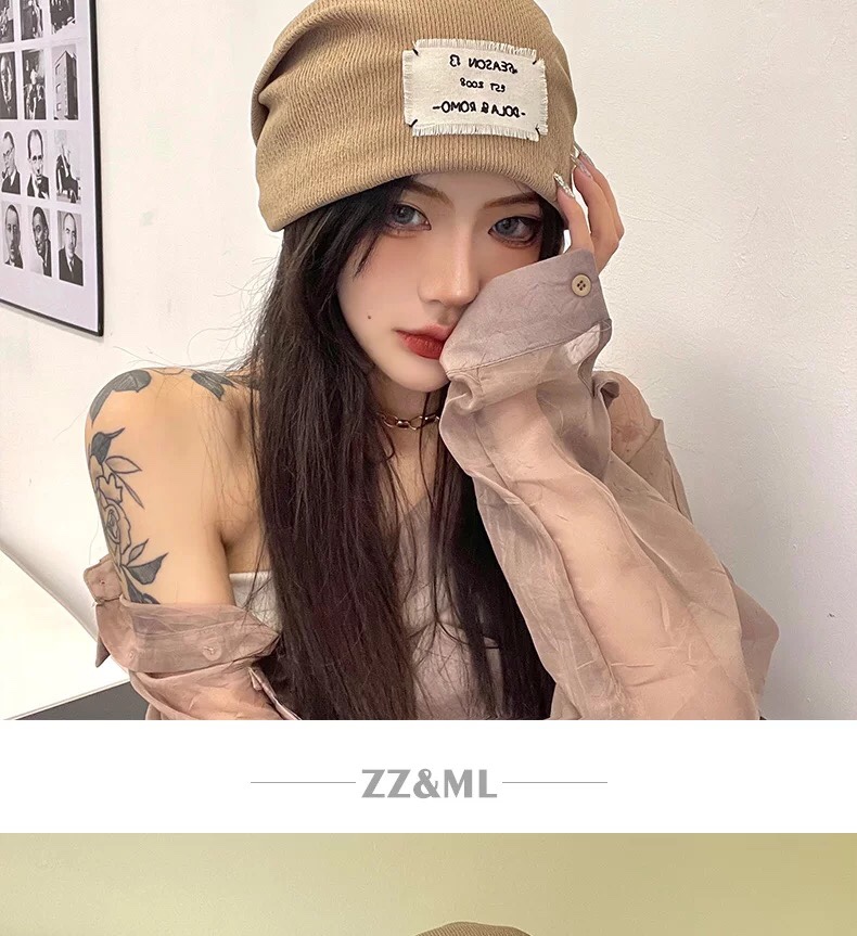 A popular streetwear hat for women, a versatile woolen hat for autumn and winter, a thin headpiece, a Korean-style trendy Japanese knitted pile hat for men, 004 detail image 3