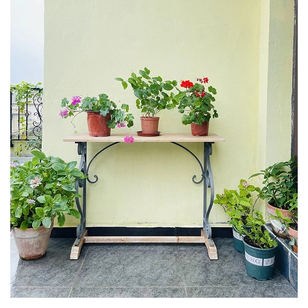 美式乡村复古长条落地花盆架 花园阳台室内户外装饰置物架操作台
