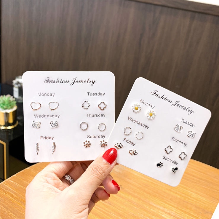 [6 pairs] Studs Simple small earrings for women 2021 new fashion Korean temperament earrings set 9