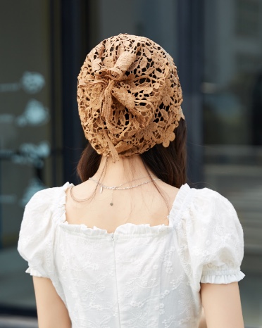 Hat Girl Spring and Autumn Korean Lace Flower Headscarf Hat, fashionable, casual and versatile headscarf hat, bald hat, thin postpartum hat 001 detail image 3