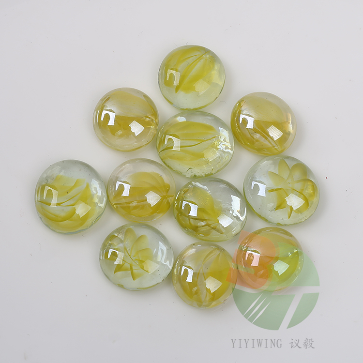500克17-20mm透明黄八瓣扁珠 1.7cm-2.0cm彩色黄花片大理石玻璃珠 花瓣棋子玩具 鱼缸装饰 彩色异形块