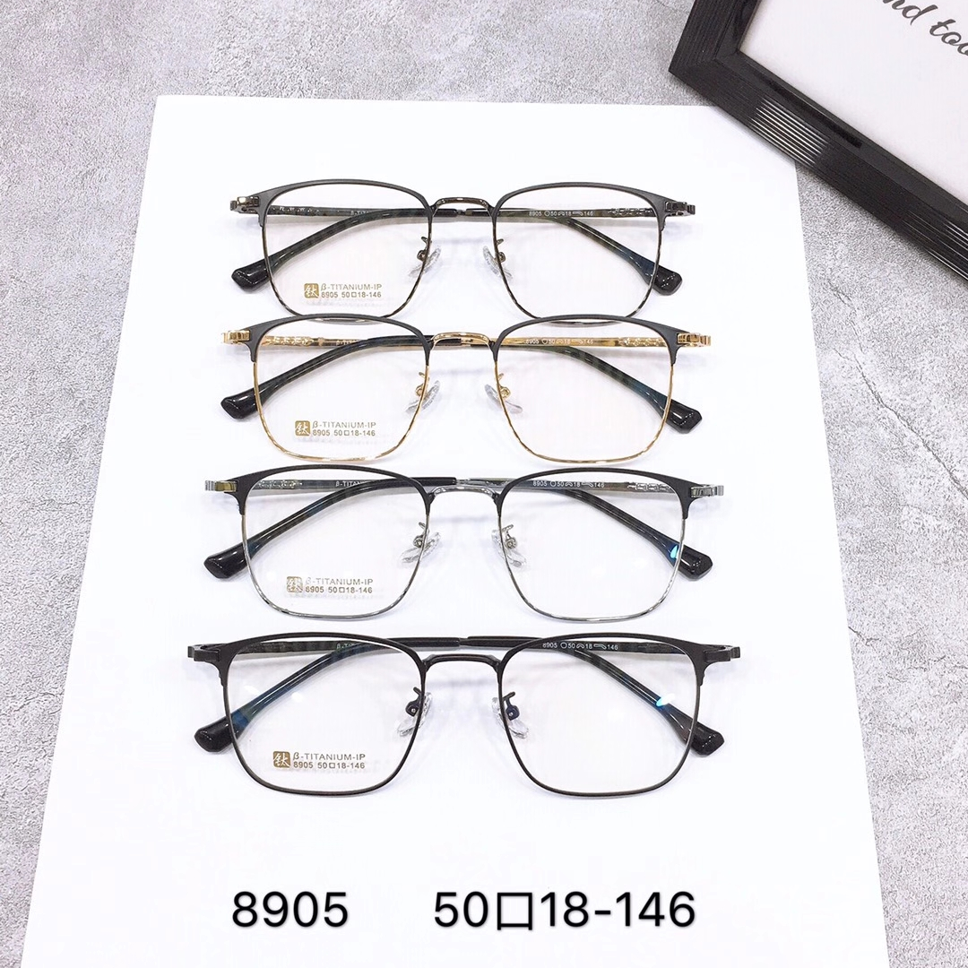新款全框金属B钛8905光学架，颜色多样，中老年人装配近视镜太阳镜老花镜首选，规格50-18-146