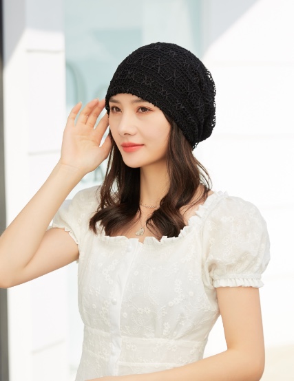 "Hat Girl Spring and Autumn Korean Lace Flower headscarf Hat, fashionable, casual and versatile headscarf hat, bald hat, thin postpartum hat 010. detail image 5