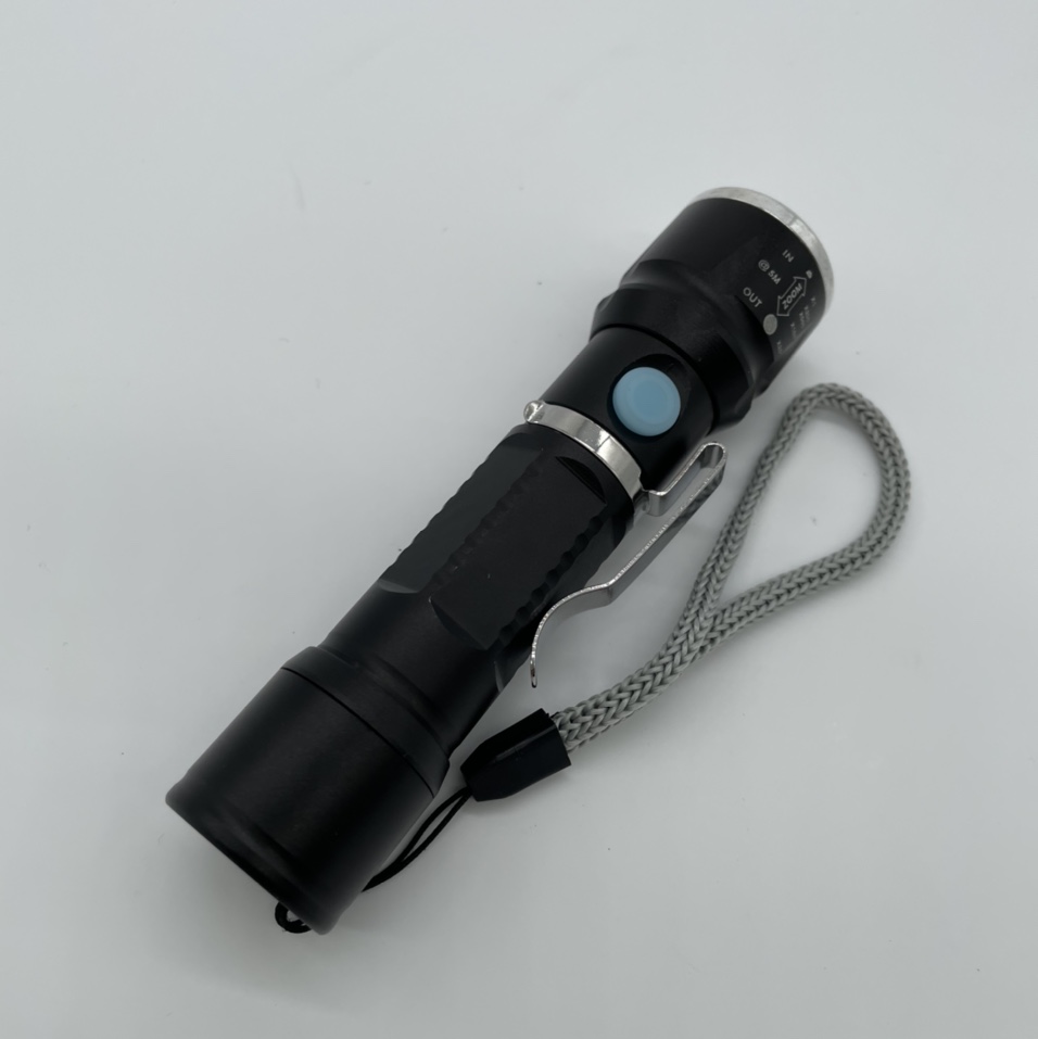 新款铝合金电筒内置电池USB充电高亮带笔扣