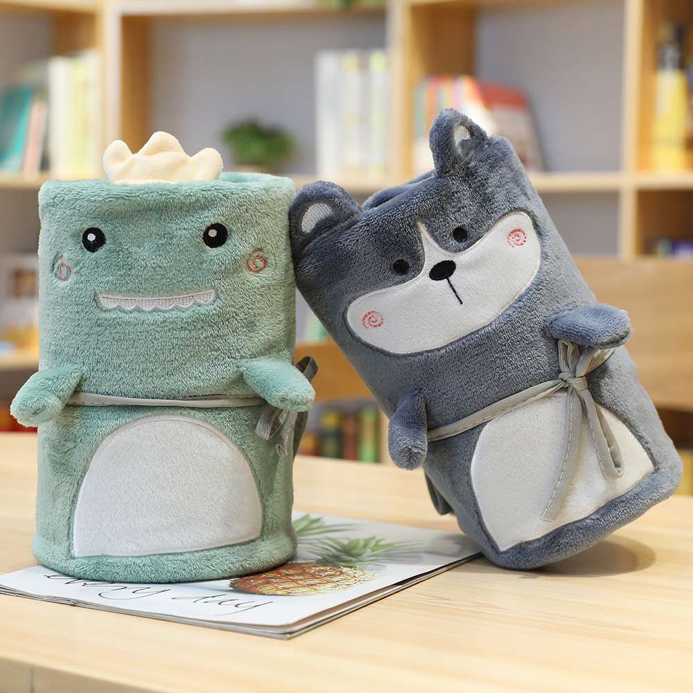 Nap blanket, cartoon eye mask, dual-purpose air-conditioned blanket, convenient for office storage, flannel travel blanket 80*100cm detail image 1