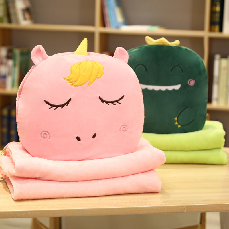 Cartoon throw pillow, quilt, dual-purpose office cushion, pillow, nap blanket, two-in-one fruit, unicorn, dinosaur car cover, quilt detail image 1