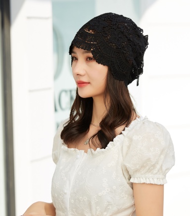 "Hat Girl Spring and Autumn Korean Lace Flower Headscarf Hat, fashionable, casual and versatile headscarf hat, bald hat, thin postpartum hat 006. detail image 6