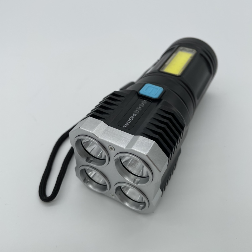 新款塑料多头手电筒带COB侧灯内置电池USB充电