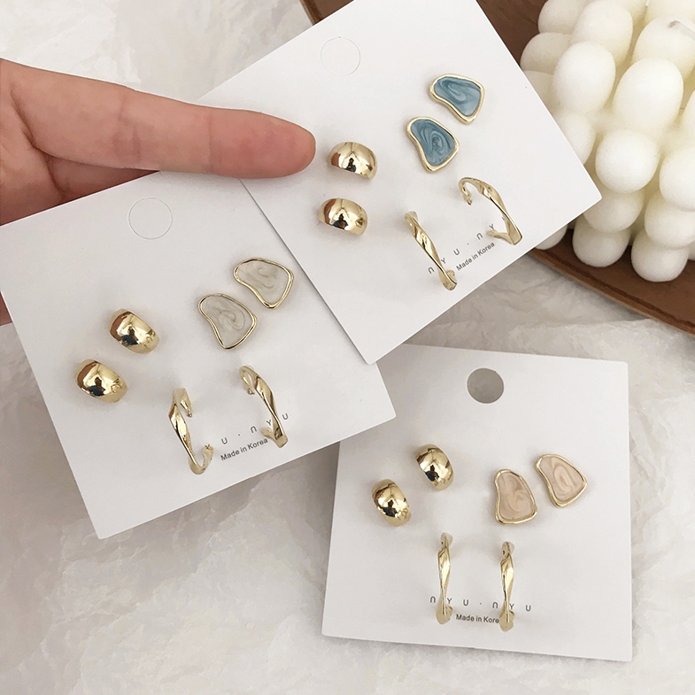 3 pairs of earrings 2019 New trendy set, cold style stud earrings, versatile and elegant Korean simple earrings
