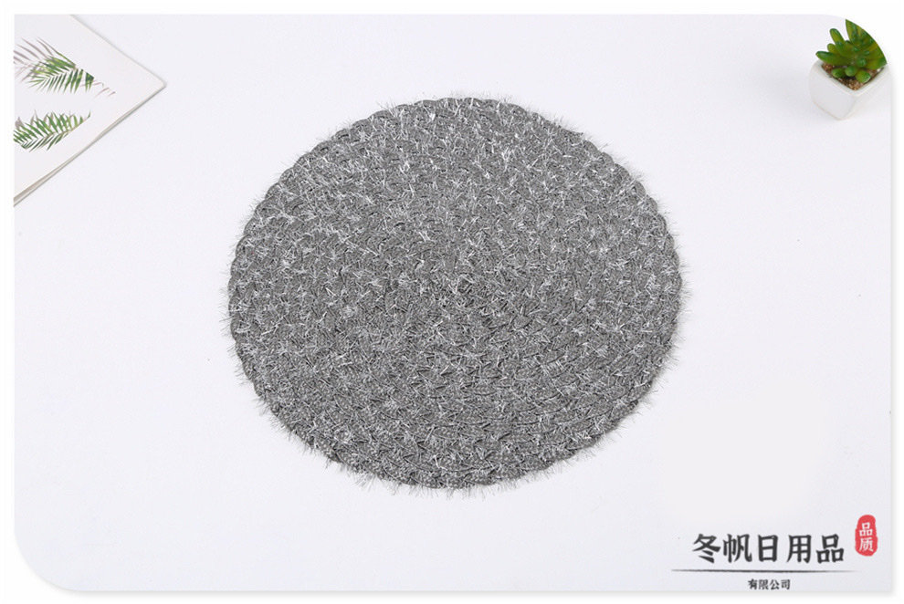 Factory direct sales in stock, multiple colors available, woven process gold and silver wire heat insulation table MATS, round waterproof and oil-proof pan MATS detail image 11