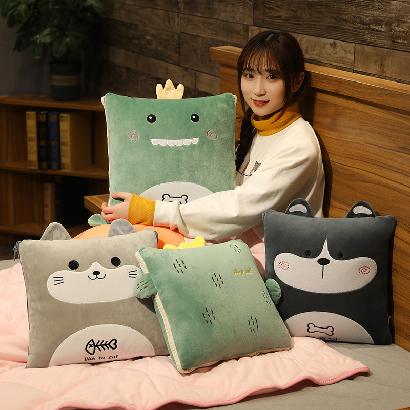 Dual-purpose pillow and quilt, nap blanket, thickened blanket, folding car multi-functional cushion, pillow and quilt in one