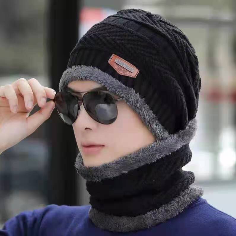Autumn and winter outdoor windproof woolen hats for men and women, thickened with fleece for warmth, scarves and pullover, youth knitted hat 009 details Picture