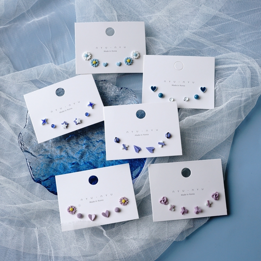 The 2020 new trendy blue series of simple and fresh ear studs, Korean-style stainless steel needle earrings, and popular flower earrings