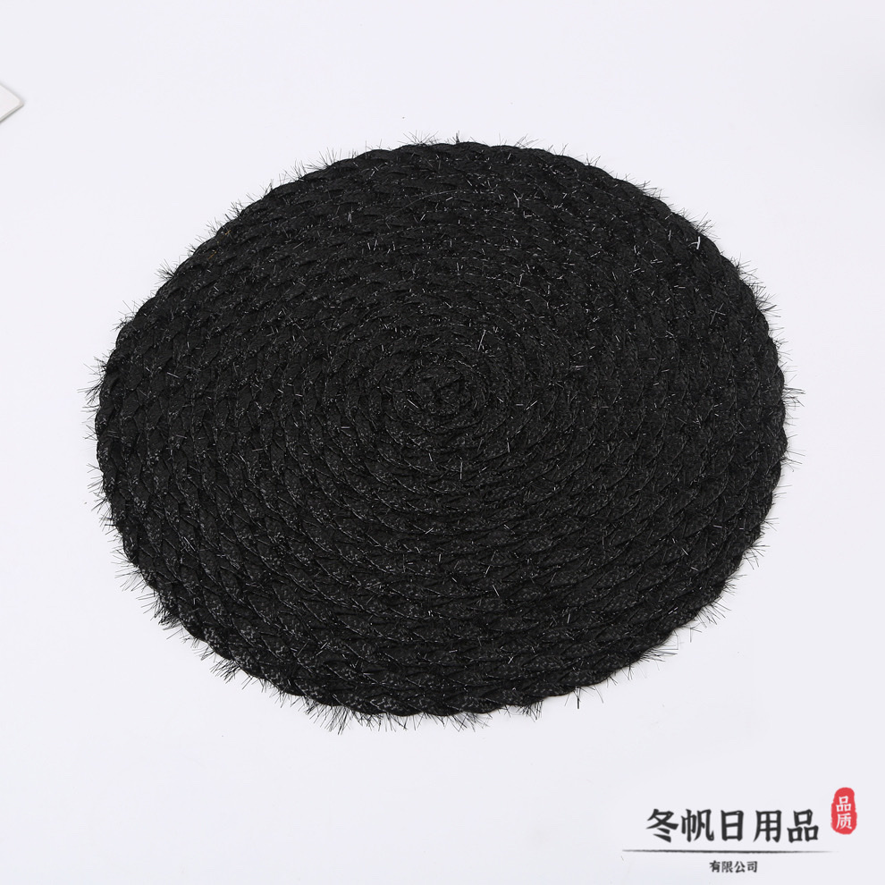 Factory direct sales in stock, multiple colors available, woven process gold and silver wire heat insulation table MATS, round waterproof and oil-proof pan MATS Specification image